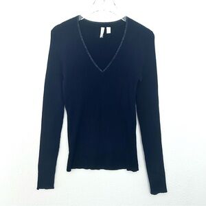 Moth Anthro V-Neck Knit Sweater Twilightcore Blue Silver Metallic Size Small